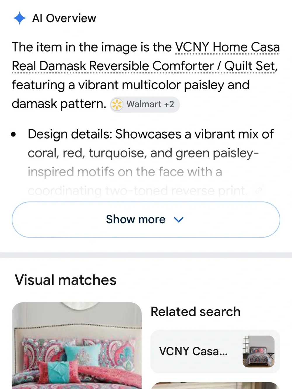 VCNY Home Casa damask reversible red paisley comforter
